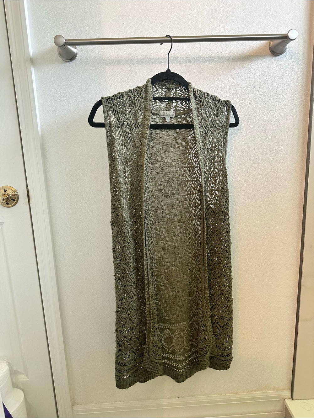Joseph A Olive Open-Knit Sleeveless Long Cardigan Vest